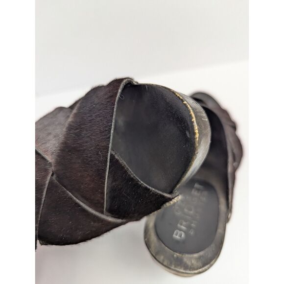 Vintage Y2K Bridget Shuster Brown calf Hair Leather Wood Platform Heel Womens 6 - Picture 9 of 9